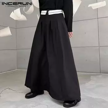 INCERUN мужские черные юбки больших размеров в японском стиле Харадзюку с высокой талией