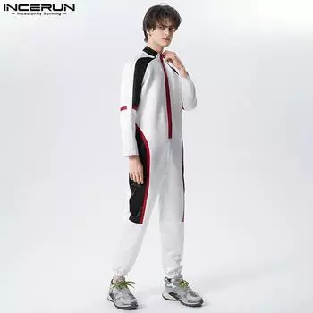 INCERUN мужские цветные комбинезоны на молнии с длинными рукавами, уличные комбинезоны