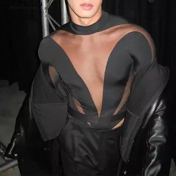 INCERUN Мужские цветные комбинезоны с длинными рукавами и воротником-стойкой XL чёрный