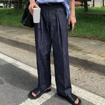 INCERUN Мужские длинные брюки Demin Blue на молнии, повседневные прямые брюки для офиса 4XL темно-синий