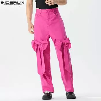 INCERUN мужские длинные брюки-карго на молнии с пуговицами на талии и бантом 5XL чёрный