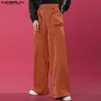 INCERUN Мужские длинные брюки-карго с эластичной резинкой на талии и карманами