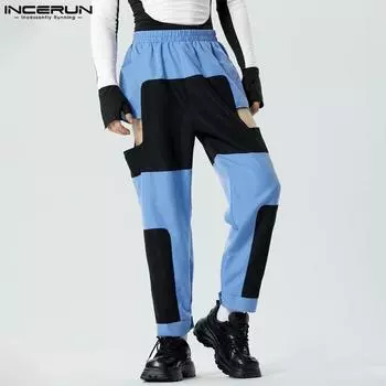 INCERUN Мужские длинные брюки-карго с эластичной резинкой на талии и вырезами в стиле пэчворк