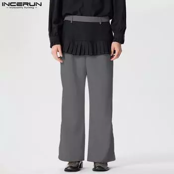 INCERUN Мужские двухкомпонентные длинные брюки с оборками на молнии S розовый