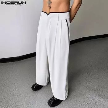 INCERUN Мужские длинные брюки-палаццо на молнии с высокой талией и широкими штанинами с карманами