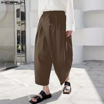 INCERUN мужские длинные брюки с эластичной резинкой на талии для отдыха и отпуска