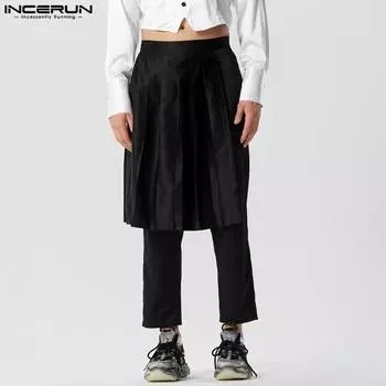 INCERUN Мужские длинные брюки с боковой молнией на талии и рюшами