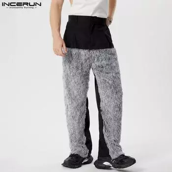 INCERUN Мужские Длинные Брюки Осень-Весна С Кисточками В Лоскутном Стиле Брюки На Молнии И Пуговицах M чёрный