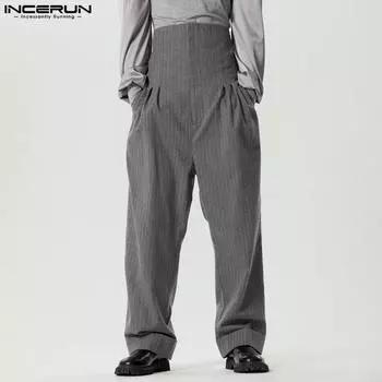 INCERUN Мужские длинные брюки в полоску на молнии с высокой талией