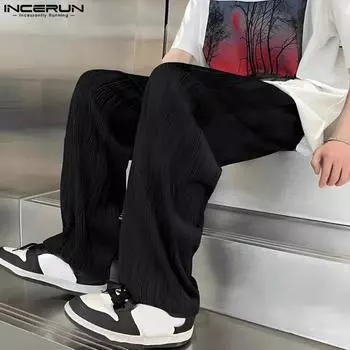 INCERUN Мужские длинные брюки в полоску с высокой талией и шнурком