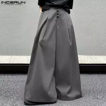 INCERUN Мужские Длинные Свободные Повседневные Брюки с Высокой Молнией на Талии Широкие Штаны 4XL чёрный