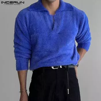 INCERUN Мужские флисовые мягкие теплые топы с длинными рукавами и мехом S белый
