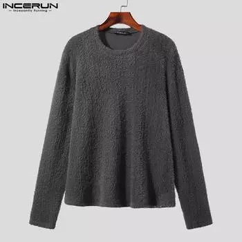 INCERUN Мужские флисовые пуловеры с длинным рукавом, мягкие, сохраняющие тепло, пушистые