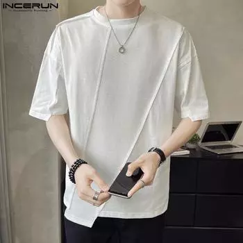 INCERUN Мужские футболки с коротким рукавом и круглым вырезом, повседневные топы