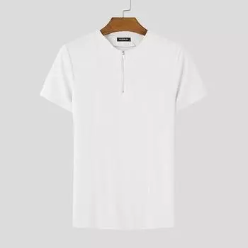 INCERUN Мужские футболки с застежкой-молнией и длинным рукавом, повседневные, с зауженным ребром, майки L