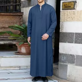 INCERUN Мужские халаты с длинным рукавом абайя однотонные тобе мусульманские кафтаны