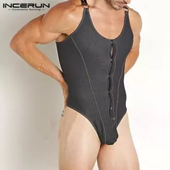INCERUN Мужские комбинезоны без рукавов из искусственного денима, эластичное боди