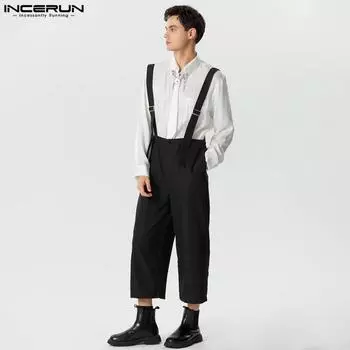 INCERUN Мужские комбинезоны без рукавов на бретелях, повседневные свободные брюки с подтяжками L чёрный