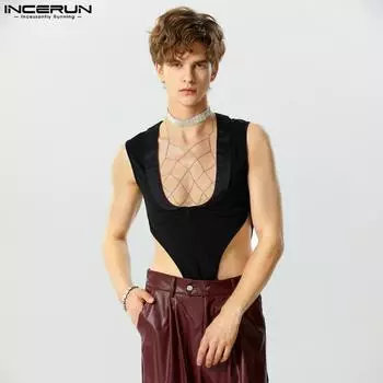 INCERUN Мужские комбинезоны без рукавов с U-образным вырезом, тонкие комбинезоны