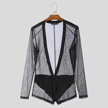 INCERUN Мужские комбинезоны с глубоким V-образным вырезом и сетчатым узором в стиле пэчворк M