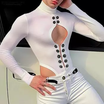 INCERUN Мужские комбинезоны с открытыми плечами и длинными рукавами, облегающие боди XL