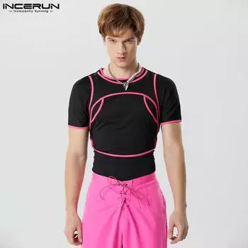 INCERUN Мужские короткие топы с круглым вырезом и короткими рукавами, цветной крестик