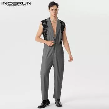 INCERUN мужские костюмы комбинезон без рукавов пиджак с лацканами комбинезон