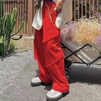 INCERUN Мужские крутые повседневные длинные брюки-карго с эластичной резинкой на талии