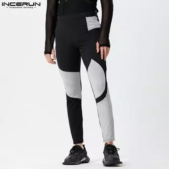 INCERUN Мужские леггинсы с эластичной резинкой на талии и цветными брюками