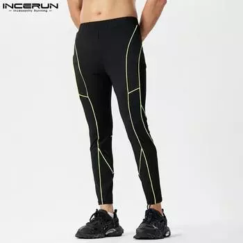 INCERUN Мужские леггинсы с вышивкой для тренажерного зала, йоги, узкие брюки
