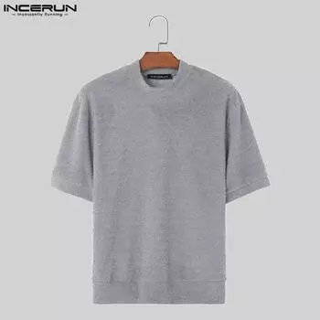 INCERUN Мужские летние футболки с круглым вырезом и коротким рукавом из флиса S фиолетовый