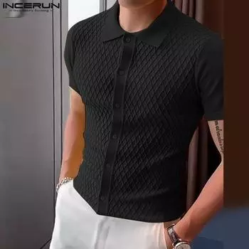 INCERUN Мужские летние футболки с круглым вырезом и коротким рукавом, повседневные, облегающие, офисные, топы 2XL чёрный