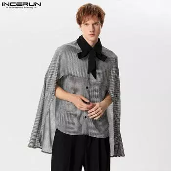 INCERUN Мужские летние клетчатые сетчатые рубашки с шалью и накидкой 2XL красный