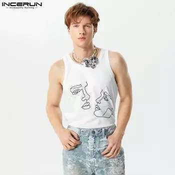 INCERUN Мужские летние майки без рукавов с принтом и безрукавками M белый