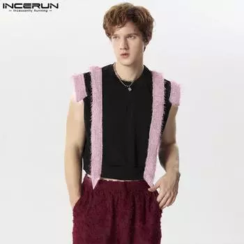 INCERUN мужские летние майки без рукавов с круглым вырезом и мехом в стиле пэчворк