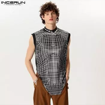 INCERUN Мужские летние майки без рукавов с принтом нестандартной формы