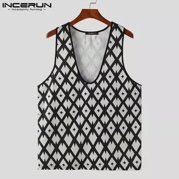 INCERUN Мужские летние майки без рукавов с цветочным принтом, повседневный жилет с V-образным вырезом 3XL чёрный