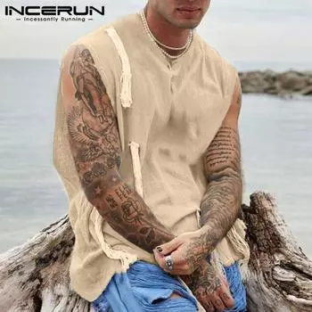 INCERUN Мужские летние майки без рукавов с кисточками, повседневные свободные жилеты