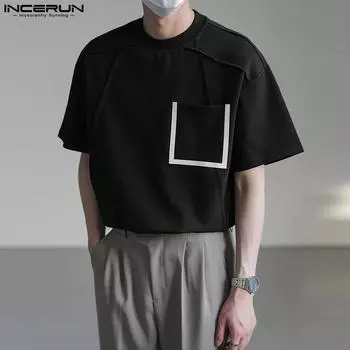 INCERUN мужские летние модные повседневные футболки с короткими рукавами