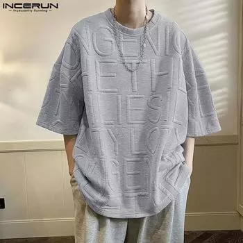 INCERUN Мужские летние объемные мешковатые топы с короткими рукавами