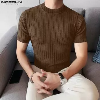 INCERUN мужские летние однотонные облегающие футболки с короткими рукавами