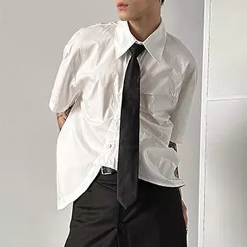 INCERUN мужские летние однотонные плиссированные рубашки с короткими рукавами