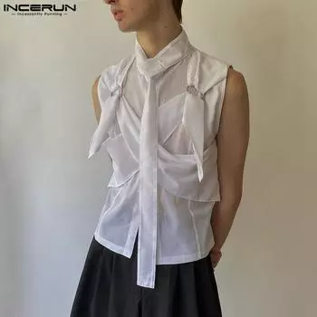 INCERUN Мужские летние однотонные повседневные майки без рукавов с ремешками