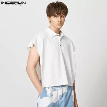 INCERUN мужские летние однотонные топы без рукавов с вырезами