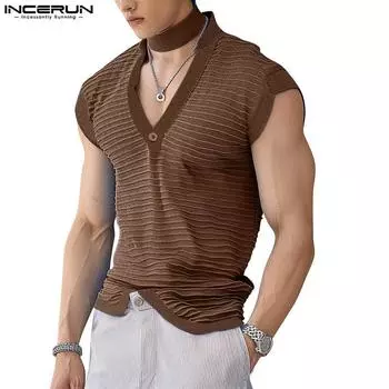 INCERUN Мужские летние полосатые майки без рукавов с бретелькой на шее