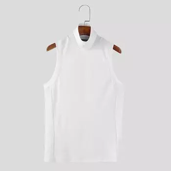 INCERUN Мужские летние повседневные однотонные обтягивающие майки с высоким воротом без рукавов Футболки S