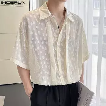 INCERUN Мужские летние повседневные свободные рубашки в горошек