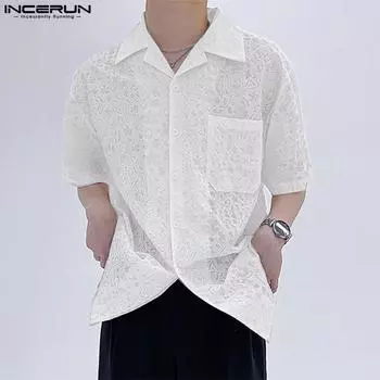 INCERUN Мужские летние праздничные рубашки с короткими рукавами и принтом