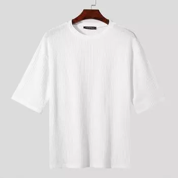 INCERUN Мужские летние прозрачные топы с короткими рукавами 4XL белый