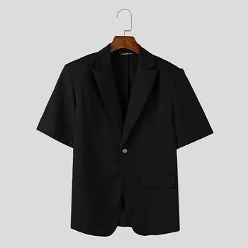 INCERUN Мужские летние рубашки свободного покроя с V-образным вырезом и коротким рукавом на одной пуговице